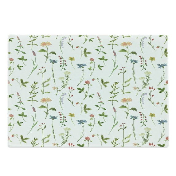 Floral Cutting Board, Spring Season Themed Watercolors Painting of Herbs Flowers Botany Garden Art, Decorative Tempered Glass Cutting and Serving Board, Large Size, Multicolor, by Ambesonne