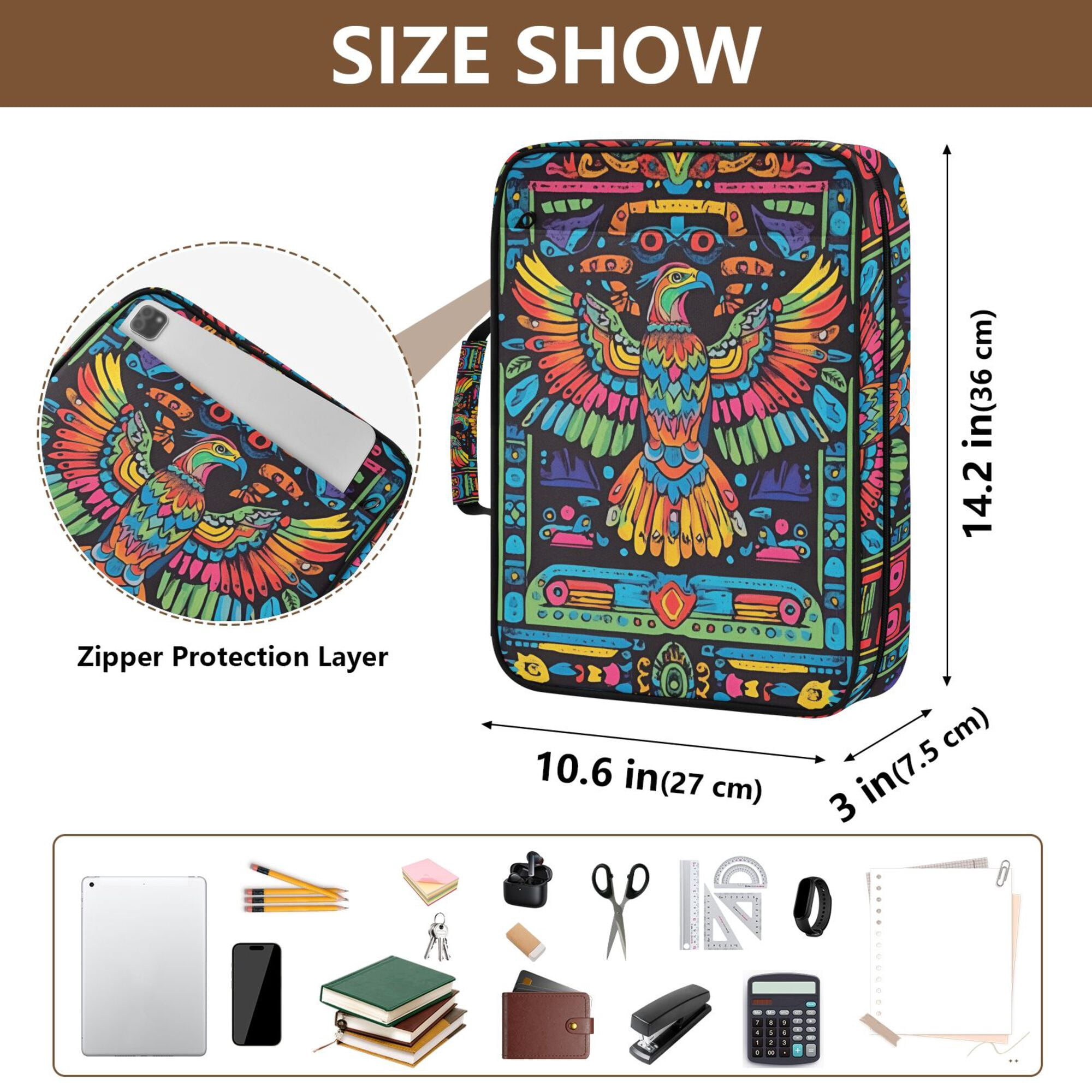 FORMRS Accordion File Folder A4 Size 7-Pocket Expanding Document Organizer Bag with 3 Ring Binder, Abstract Eagle
