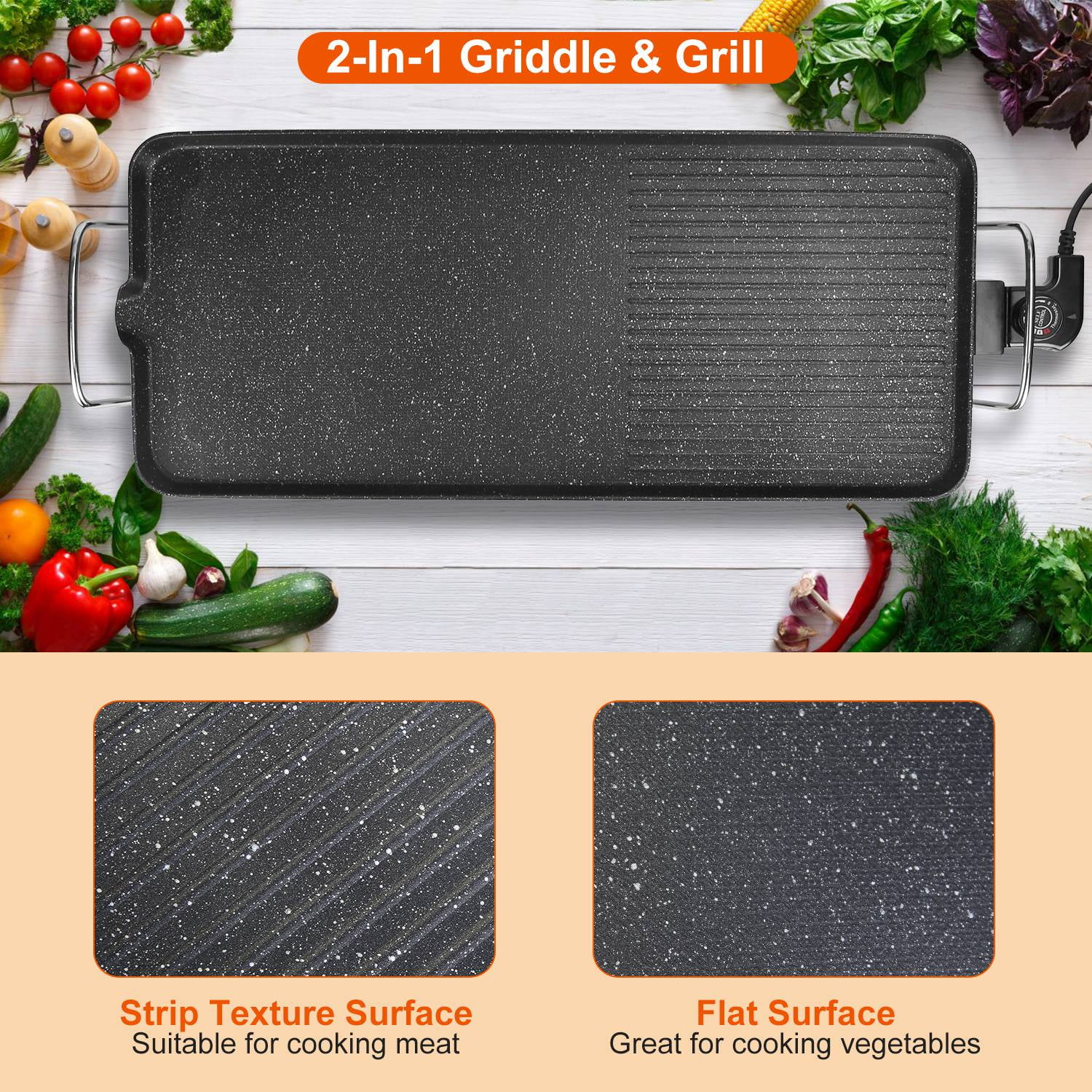 Moclever 1500W Electric Barbecue Grill, Hot Plate BBQ Griddle Non-Stick Table Top Grill Griddle for Indoor Outdoor BBQ, 21.26x11.42x3.94in