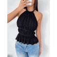 thumbnail image 5 of Open Back Halter Tops for Women Backless Ruched Ruffle Crop Tops Smocked Y2K Going Out Camisoles Black S, 5 of 9