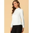 thumbnail image 4 of Blusa Allegra K de manga de soplo fruncida plisada con cuello alto drapeado suave sedoso para mujer blanco XS, 4 of 6
