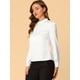 thumbnail image 4 of Blusa de manga de soplo fruncida plisada con cuello alto suave sedoso Allegra K blanco M, 4 of 6