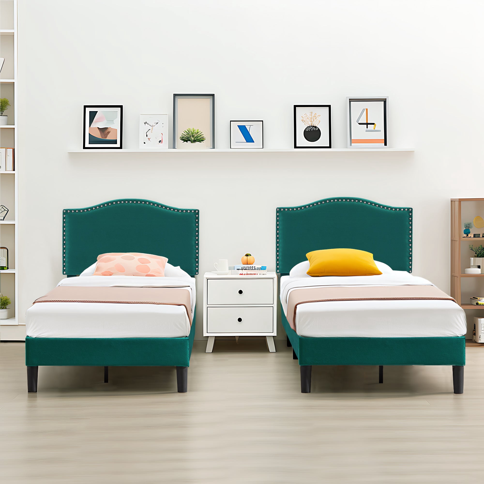 VECELO Twin Bed Frame Platform Bed Frame with Upholstered Headboard, Strong Frame and Heavy-Duty Slats Support, Non-Slip and Noise-Free, Easy Assembly,Pink