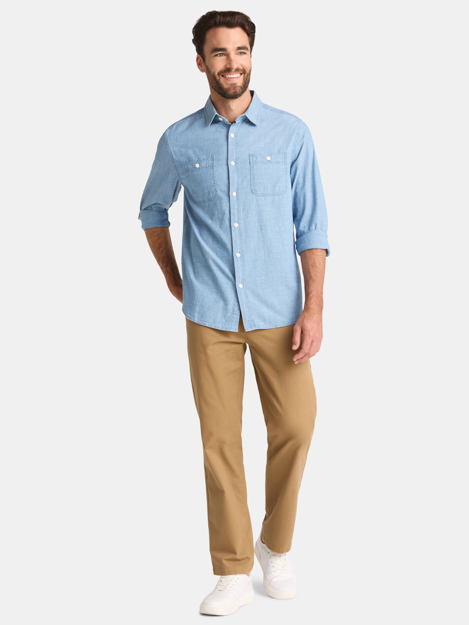 George Men's Chambray Button Shirt with Long Sleeves, Sizes S-3XL