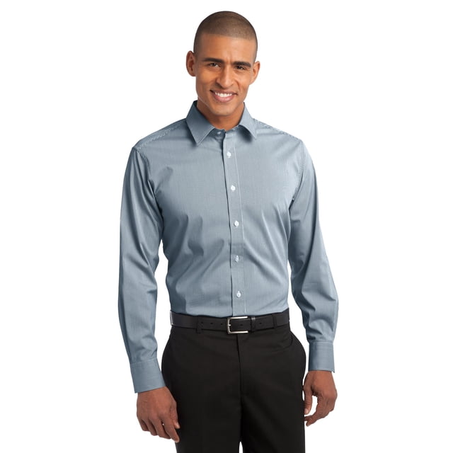 Camisa de popelina elástica con rayas finas PA XS Azul claro de luna/ Blanco Autoridad Portuaria S647