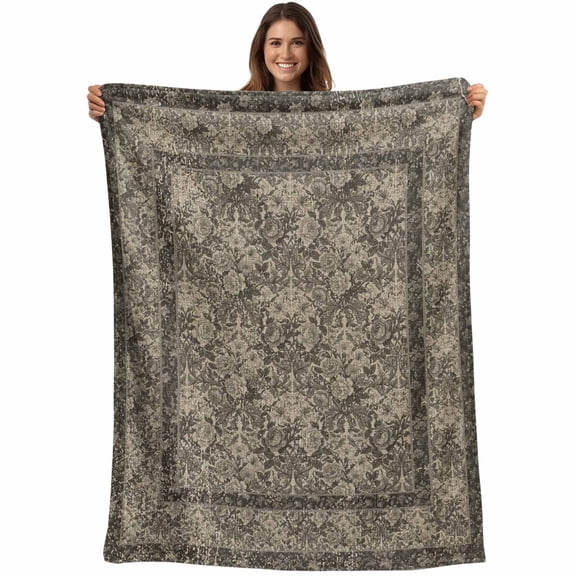 Grey Boho Blanket Soft Cozy Warm Throw Blanket for Couch, Plush Fuzzy Flannel Fleece Blankets for Sofa, Vintage Ethnic Tribe Abstract Art Floral Bed Blankets Lightweight Gifts for Women, 32"x48"