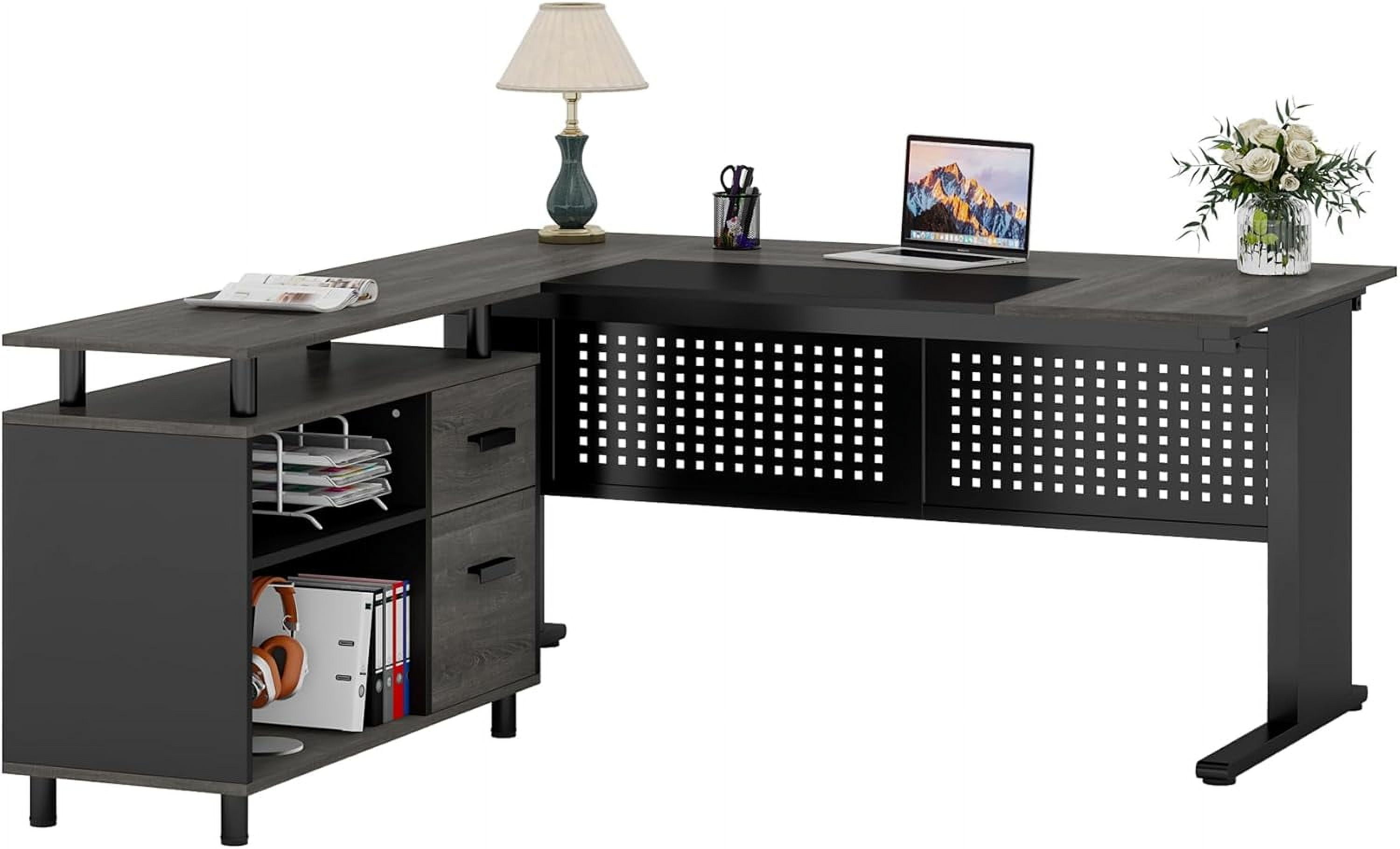 Tribesigns Executive Desk, Large Computer Desk with File Cabinet, Executive Office Desk with Storage Cabinet, Business Furniture Desk Workstation for Home Office