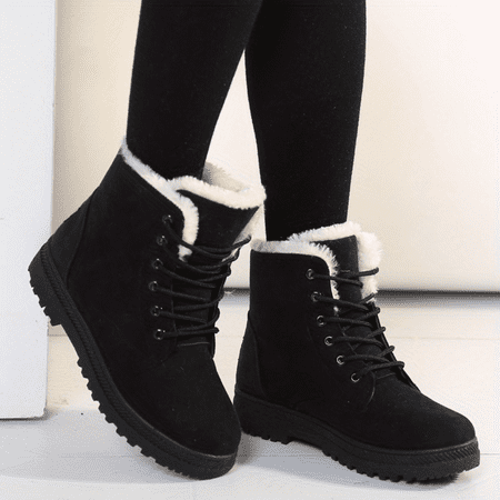 

SHENZHYIXINC Cozy Women‘s Plush Inner Round Toe Ankle Boots for Non Slip Winter Style Warm and Comfortable Mid Calf Winter Boots with Outdoor Platform for Added Traction