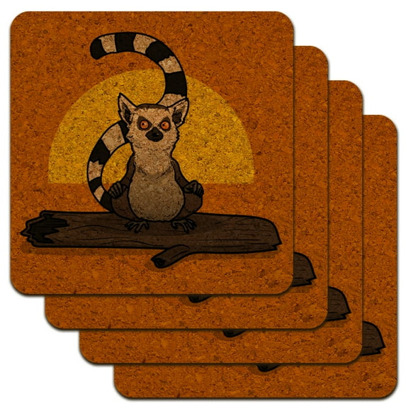 Ring-Tailed Lemur on Log Low Profile Novelty Cork Coaster Set