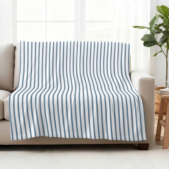 Fleece Blanket Light Blue White Pinstriped Blankets,Soft Cozy Warm Flannel Throw Blanket,Classic Geometric Striped Blanket for Bed Couch Sofa 40x50in
