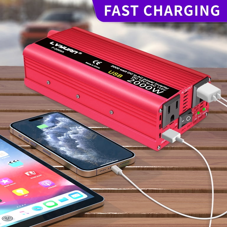 LVYUAN 2000W Power Inverter, Modified Sine Wave, DC 12V to AC 110V 