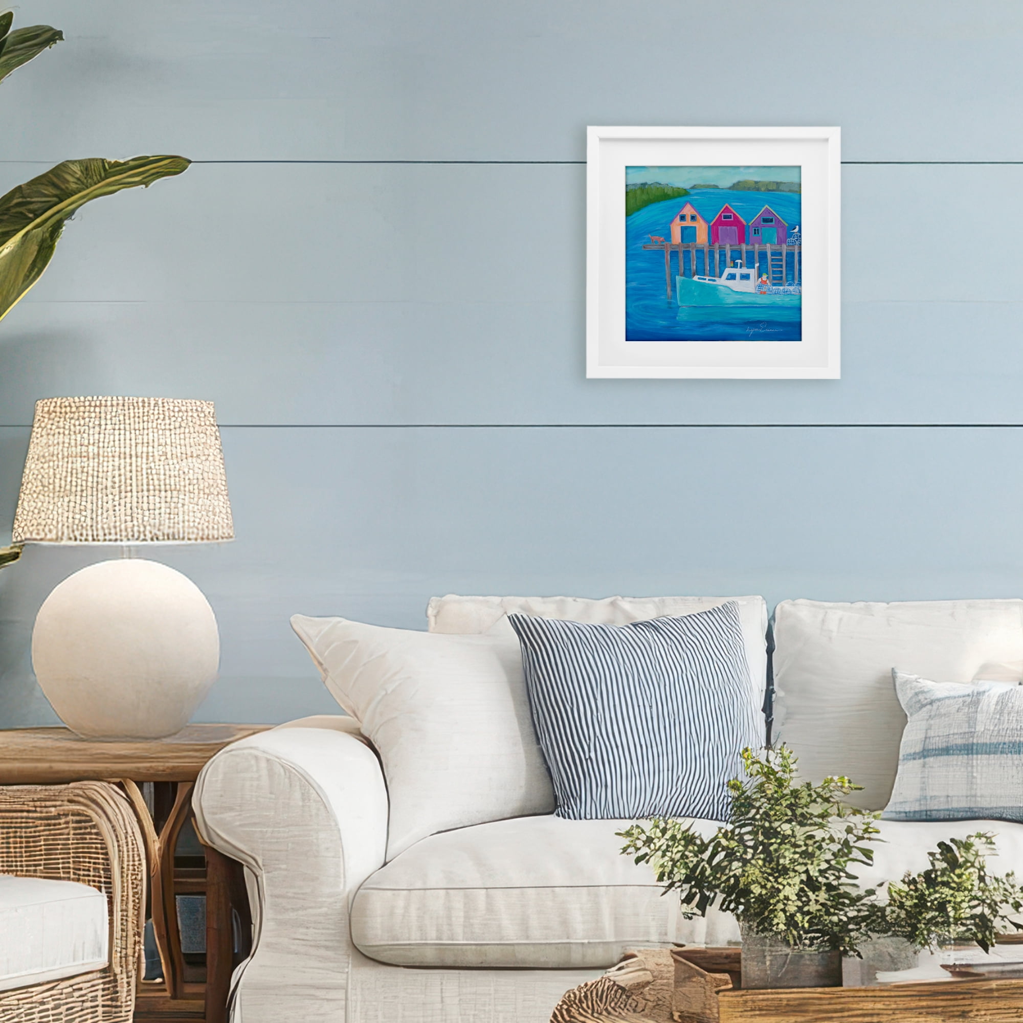 Stupell Industries Work Day at Seaside Village White Framed Print Under Glass, design by Lynn Ericson Fine Art