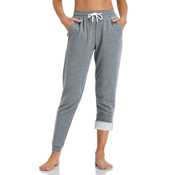Inno Womens Baby Polar Fleece Lined Jogger Pants Warm Sweatpants Thermal  Athletic Lounge, Light Heather grey, M, Tall-34 Inseam 