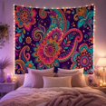 thumbnail image 2 of Large Teal Paisley on Deep Purple with Floral Mandalas, Joyful Boho for Art Lovers, Vintage Wall Decor, Housewarming Gift, Tapestry Wall Hanging for Bedroom and Living Room, 2 of 7