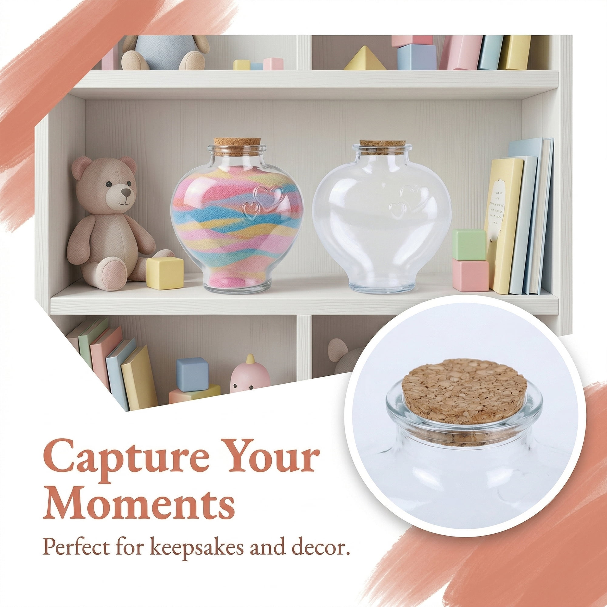 Unique Bargains 2pcs Glass Jars With Cork Stoppers Heart Shaped 4.4" x 4.4" x 4.7"