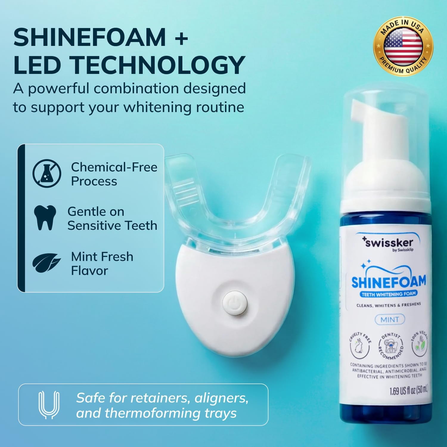 Swissker by Swissklip LED Tooth Whitening Kit — LED Light Kit with Blue Light Activation – Professional Teeth Whitener with Mouthpiece Tray – at Home Teeth Whitening Device System