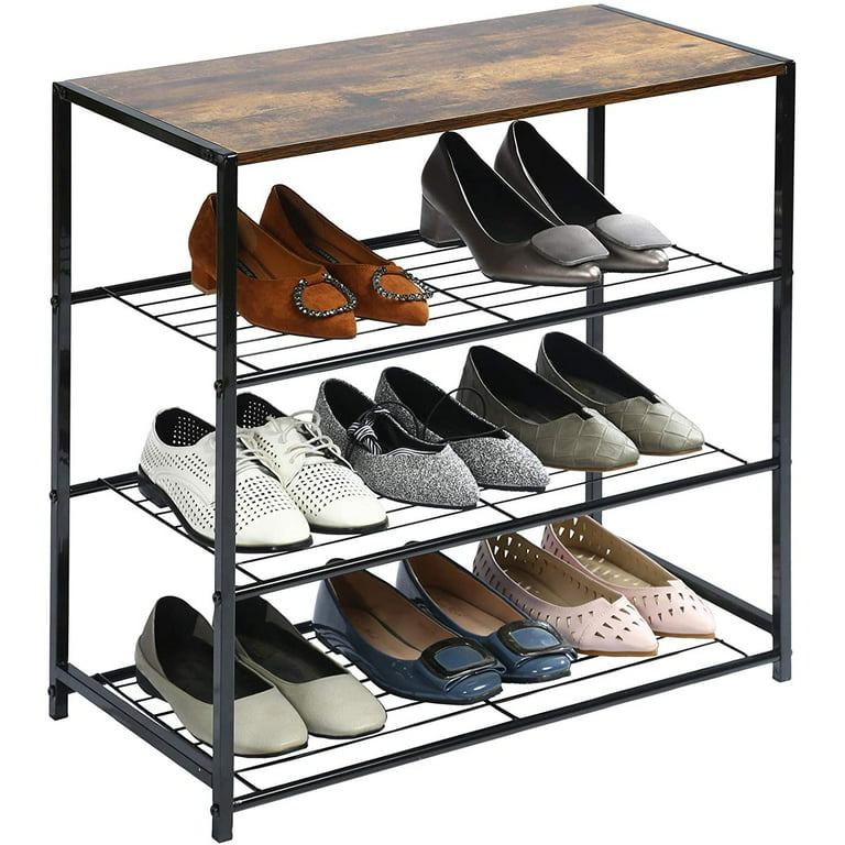 HOMEFORT 4-Tier Metal Shoe Rack, All-Metal Shoe Tower,Shoe Storage Shelf  with MDF Top Board,Each Tier Fits 3 Pairs of Shoes,Entryway Shoes Organizer