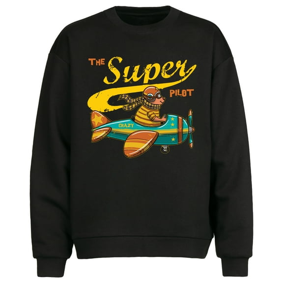 Cute Pilot Bear in Plane Design Men's & Big Men's Graphic Sweatshirt Long Sleeves,Sizes S-2XL
