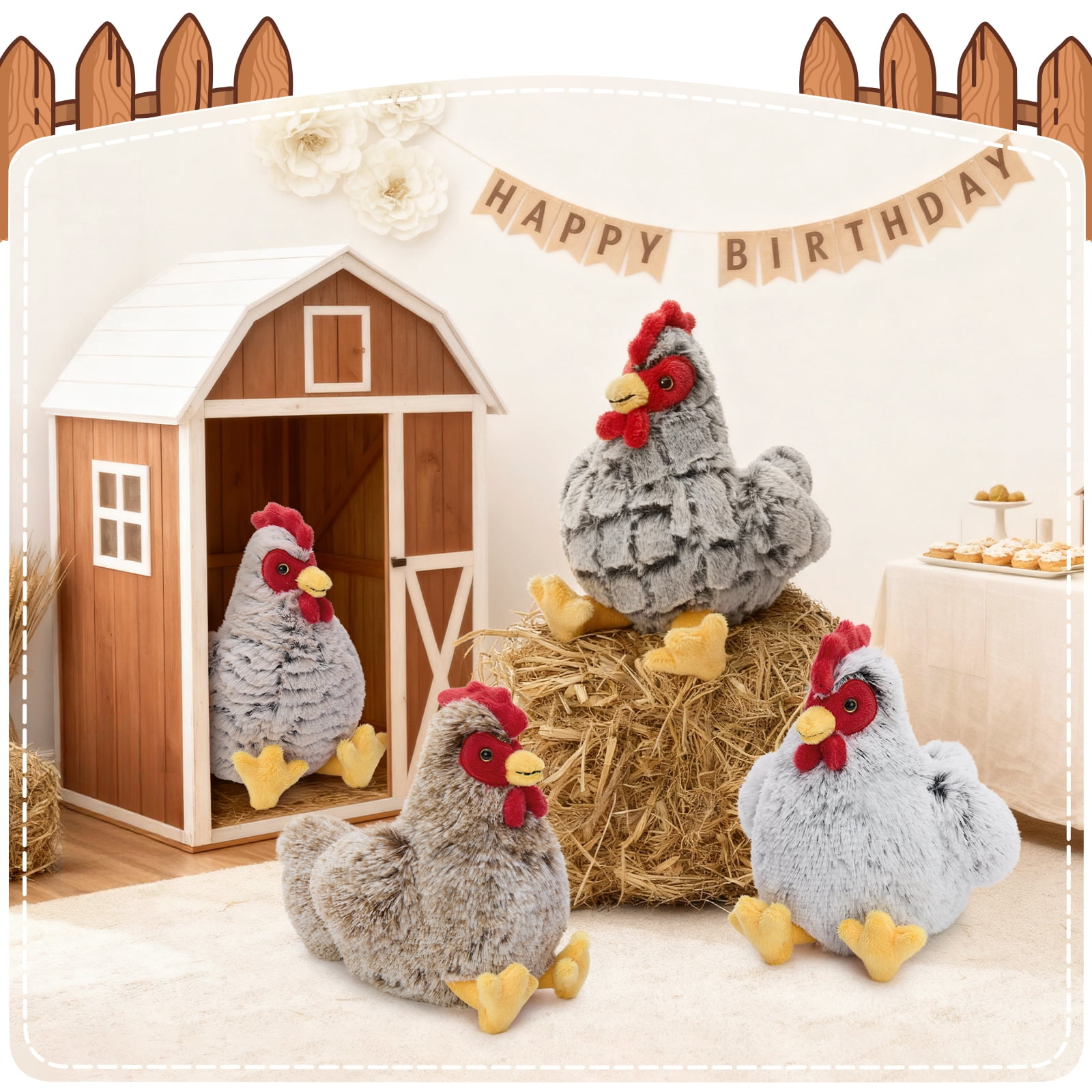 MorisMos 4 Packs Weighted Chicken Stuffed Animals 9.8'' Hen Bulk Plush Toy