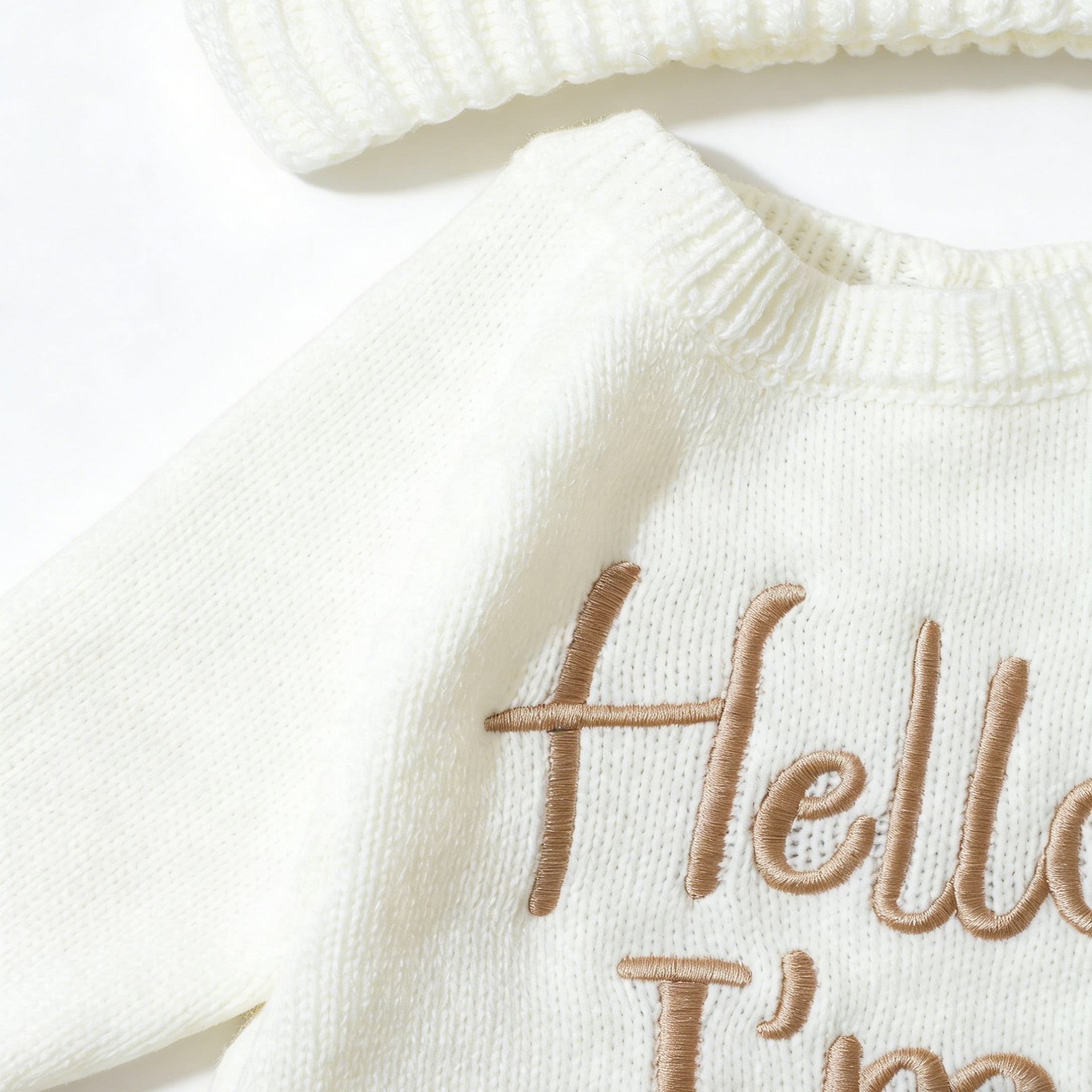Ylsteed "Hello" Embroidery Knitting Onesie Newborn Birth Announcement Outfits Footed Jumpsuit Baby Boy Girl Photography Props Newborn