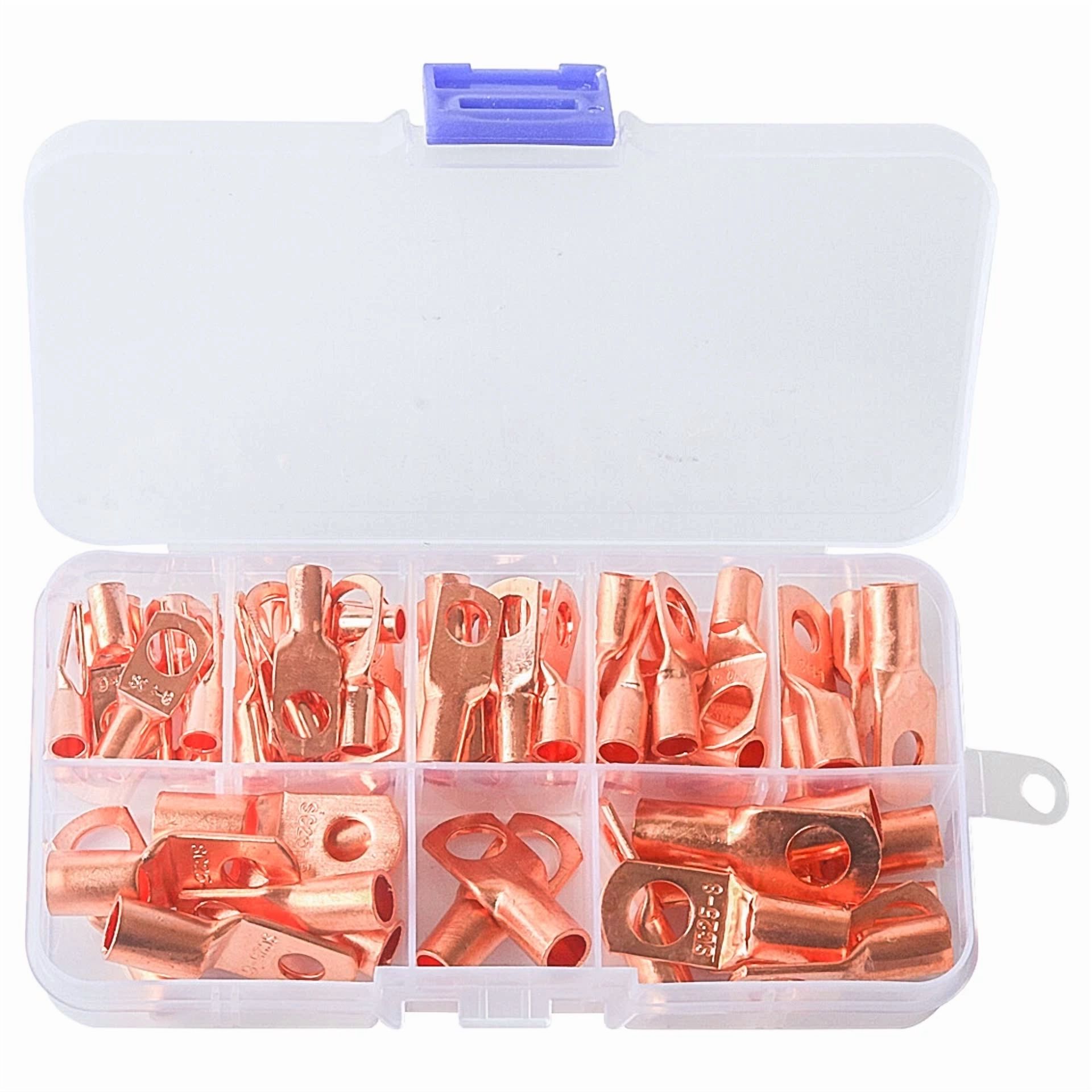 CRESTIN- 140Pcs Copper Battery Cable Lug Ring Terminals Heat Shrink Tubing Connectors Kit