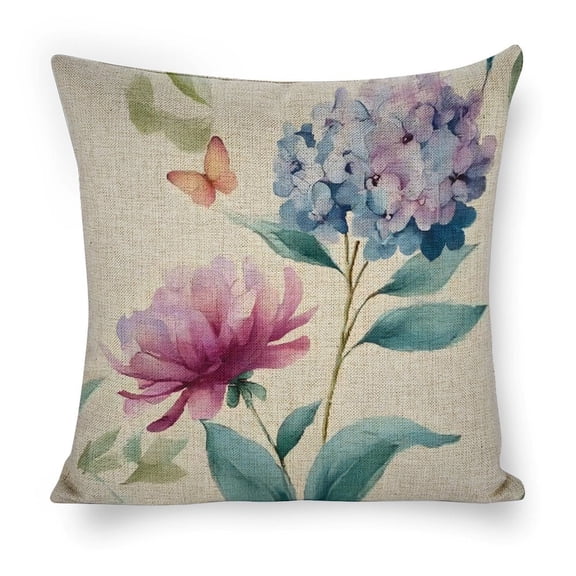 flower butterfly watercolor Linen toss pillowcase decoration pillowcase gifting preferred 18x18 inch cushion cover sofa pillowcase sofa bedroom living room car
