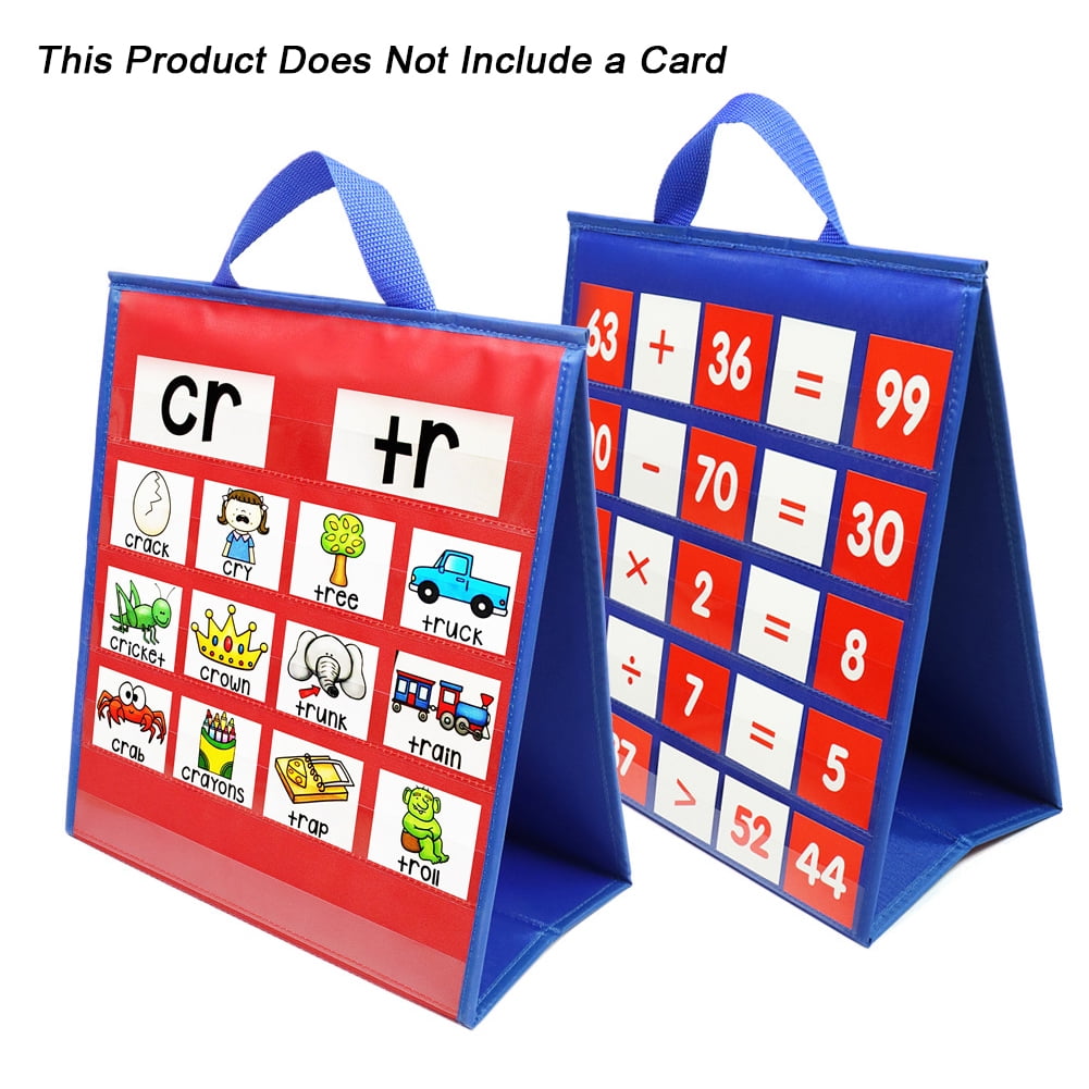 Double Sided Pocket Chart Teaching Foladble Self Standing Classroom Home Use 