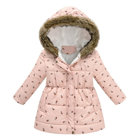 

Toddler Coats Outdoor Jackets Baby Girls Clothes Boys Winter Cartoon Prints Hooded Thicken Windproof Zipper Warm Outwear Windbreakers For Kids Children s Outfits 2 Years-3 Years Light Pink