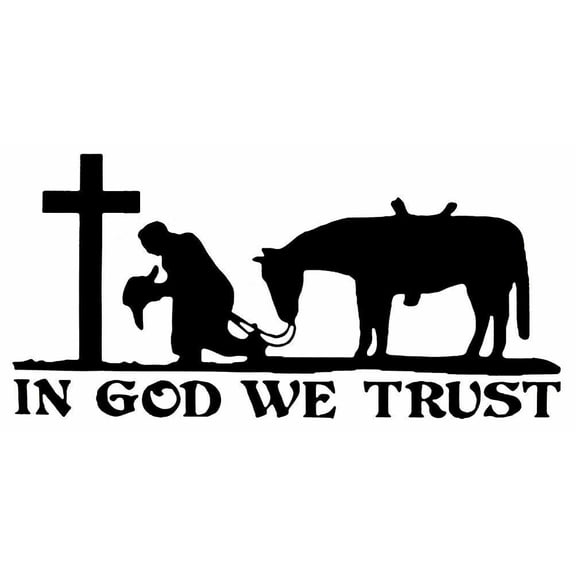 In God We Trust Cowboy Western Horse White Vinyl Decal Bumper Sticker