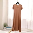 thumbnail image 5 of Casual V Neck Maxi Nightgown Short Sleeve Soft Loose Fitting Sleep Dress for Daily Home Loungewear Khaki M, 5 of 5