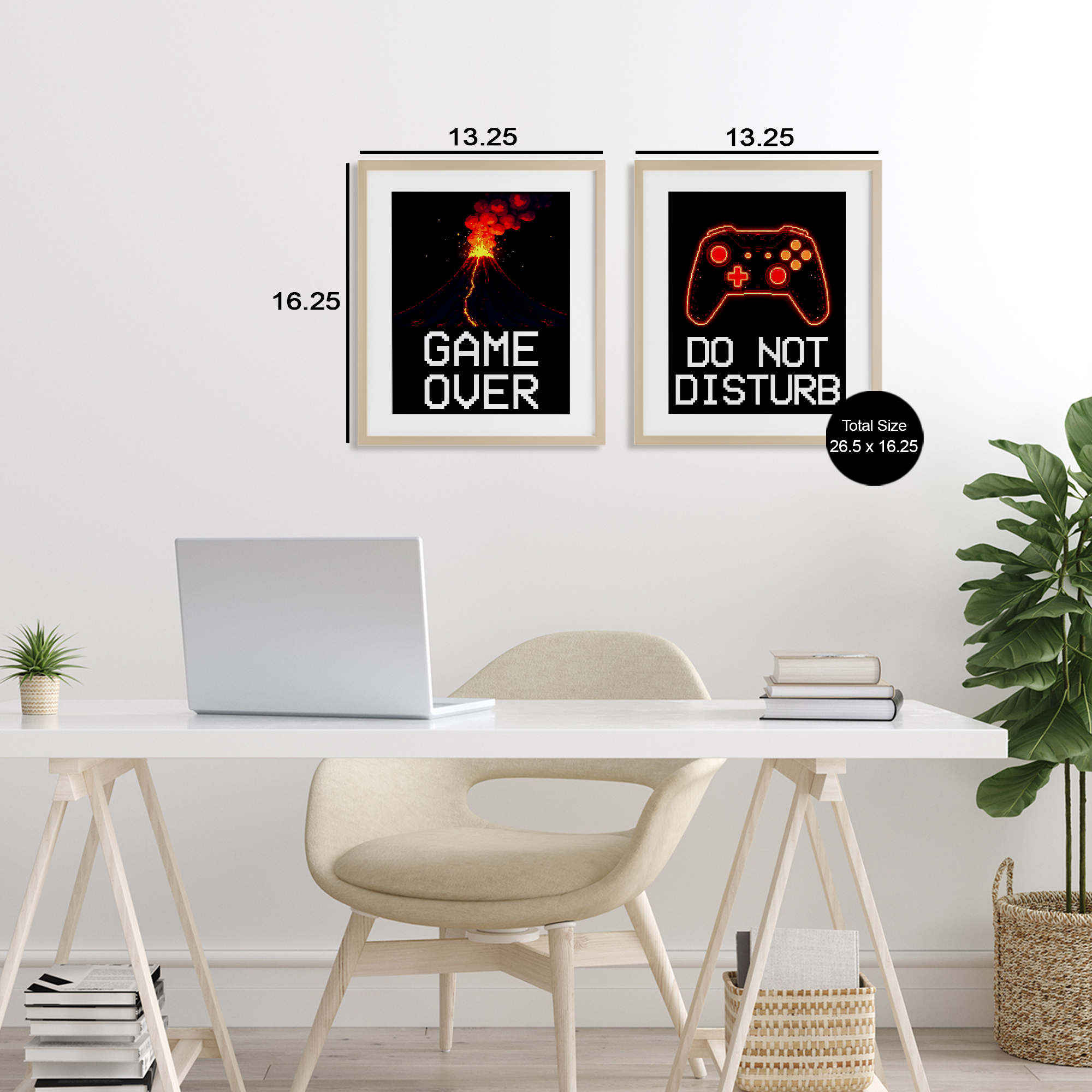 Pixel Game Sentiments 2 Piece Birch Framed Print Under Glass Set, design by Kim Allen