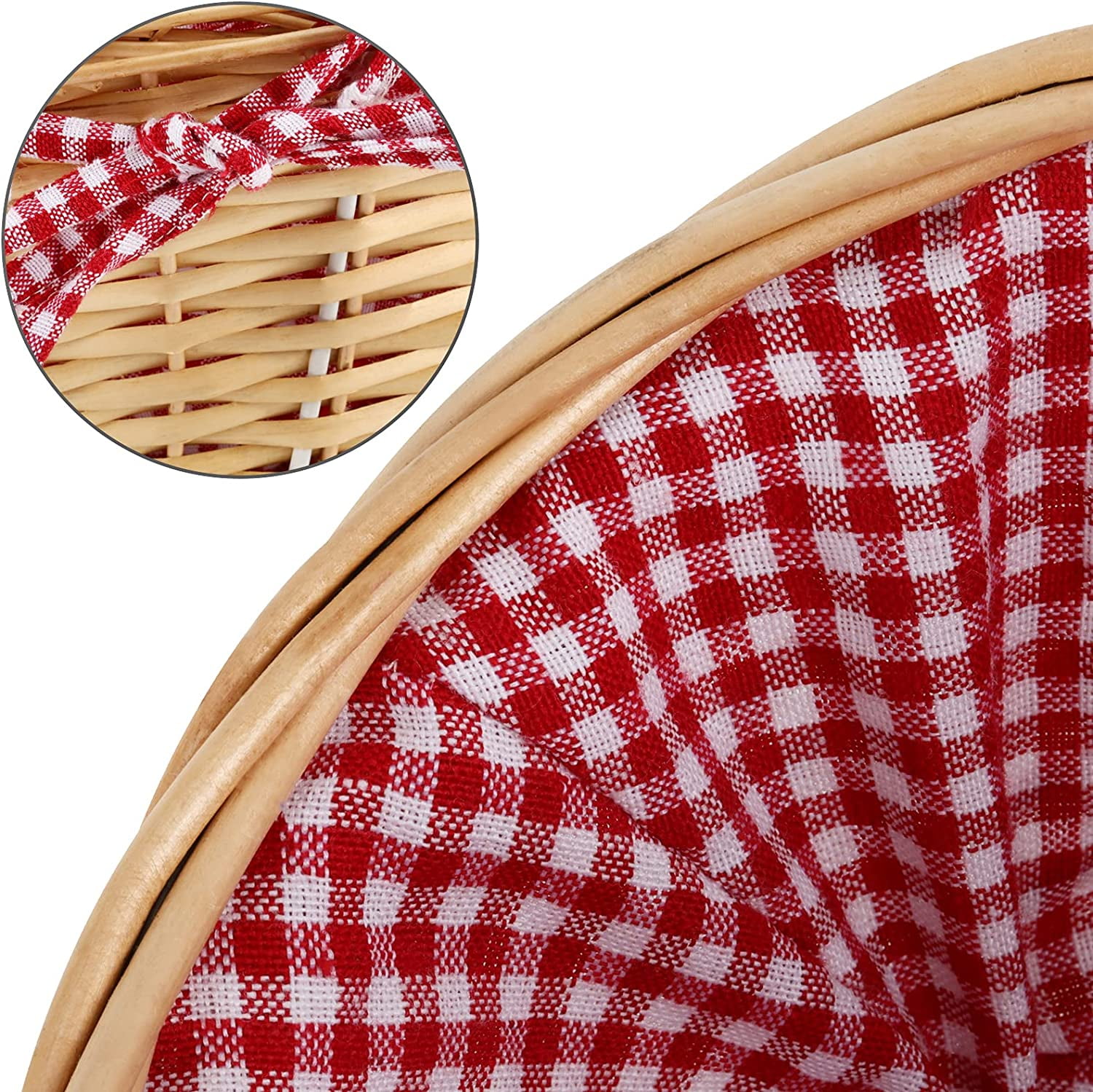 2 PCS Natural Wicker Basket with Double Handles and Washable Gingham Liner, Small Hand Woven Gifts Basket Empty for Easter, Picnics, Gifts, Home Decor, Candy Fruit Storage, 13 x 9 x 4.7 Inch