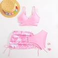 thumbnail image 5 of BRGZLK Girl's Swimsuit Suit Summer V-Neck Bikini Set Tie-Dye Print Cross Front Bathing Tops Triangle Shorts Drawstring Cover Up Skirt Swimsuit Three Piece Set Pink 5-6 Years, 5 of 5