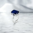 thumbnail image 4 of Gem Stone King 925 Sterling Silver Blue Created Sapphire Ring for Women (10.09 Cttw, Emerald Cut 14x10MM, Gemstone September Birthstone, Size 7), 4 of 4