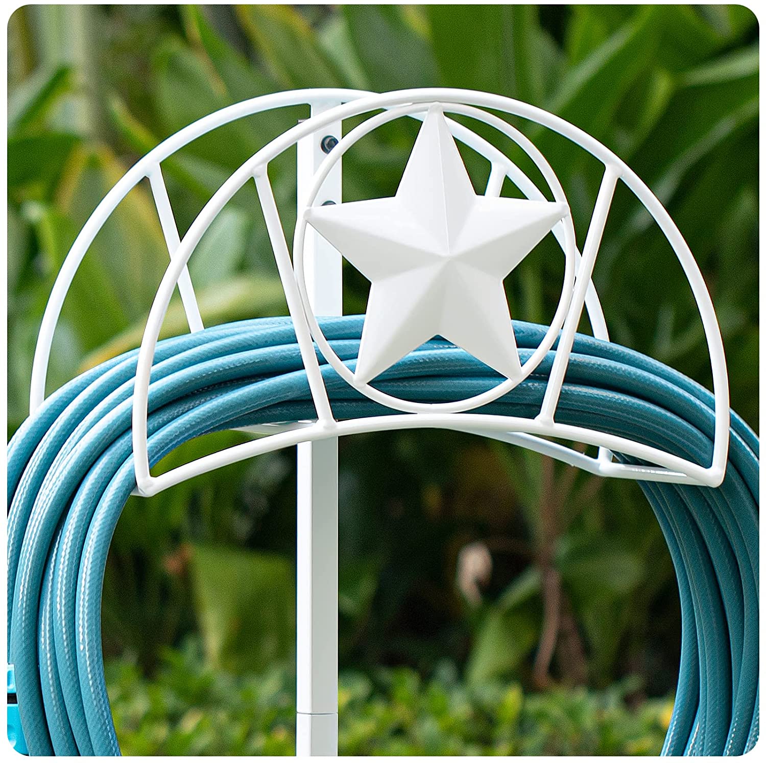 Amagabeli Garden Hose Holder Hanger Stand Freestanding Holds 125ft Water Hose Detachable Rustproof Organizer Storage Metal Heavy Duty Decorative Star with Ground Stakes for Outside Lawn Yard White - image 5 of 8