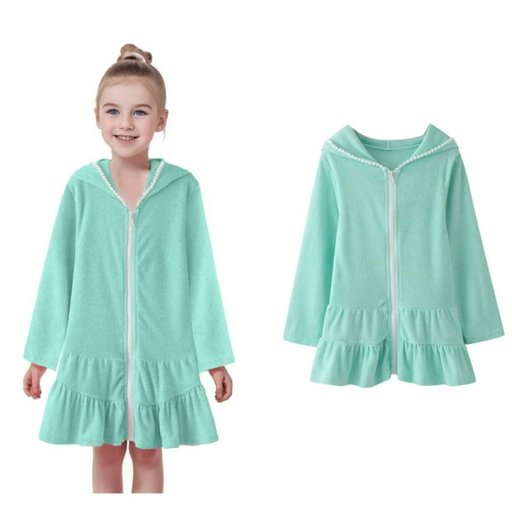 Girls Cover Up Zip up Coverup Hooded Dress Absorbent Terrys Beach Dress Pool Bathing Suit 2T