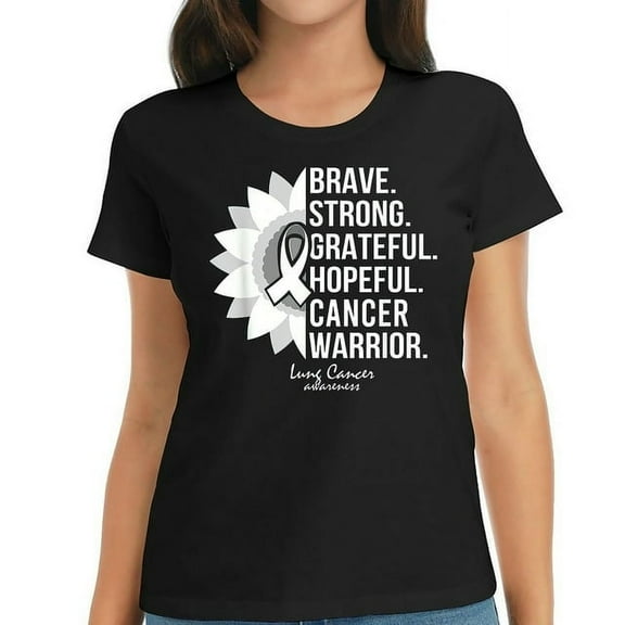 Womens Lung cancer Awareness Survivor Support Warrior Brave Strong T Shirt Black