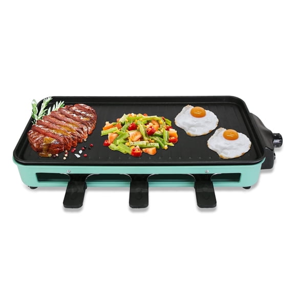 JelyHT 1500W Stainless Steel 2 in 1 Electric Indoor Grill, Non-Stick Removable Plate, Temp Control, Dishwasher Safe Smokeless Cooking with Grill Net