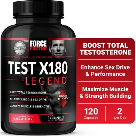 Force Factor Test X180 Legend, Testosterone Booster for Men to Support Muscle, Strength, Libido, Drive & Performance, 120 Capsules