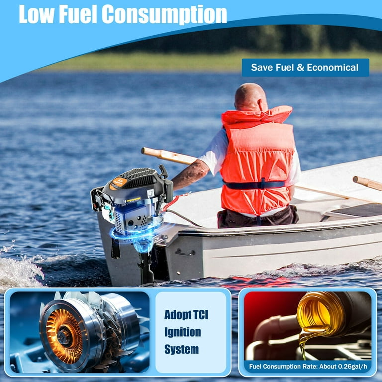 CNCEST 6 HP 4 Stroke Outboard Motor Engine Tiller Heavy Duty Fishing Boat  Motor Outboard Engine Air Cooling System 11.5
