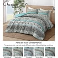 thumbnail image 5 of Chezmoi Collection Herald 3-Piece Printed Comforter Set, Aqua Blue Black White Boho Damask, Pre-Washed Microfiber Lightweight Bedding for All Seasons, King Size, 5 of 9