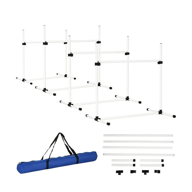 4 Pcs Dog Agility Exercise Set Portable Dog Agility Training Equipment with Adjustable Height Jump Bars Durable Pet Outdoor Games with Carry Bag and Displacing Top Bar for Dog Agility C