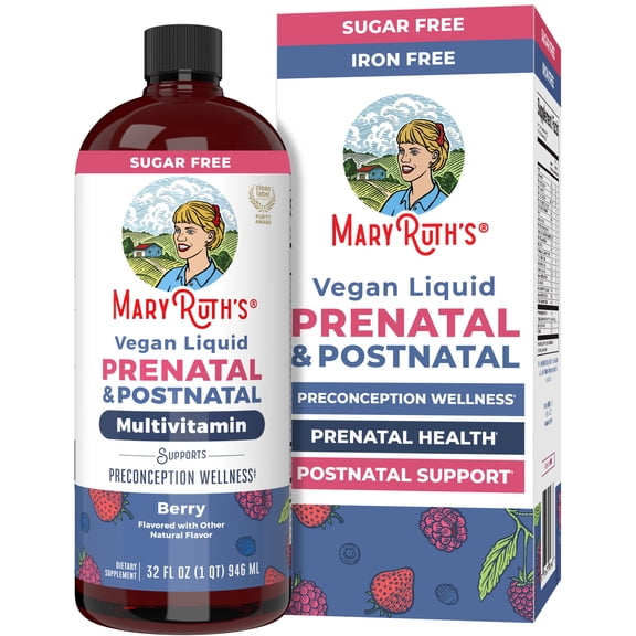 MaryRuth Organics Prenatal & Postnatal Liquid Multivitamin, Berry Flavor, Vegan, Non-GMO, 32 fl oz