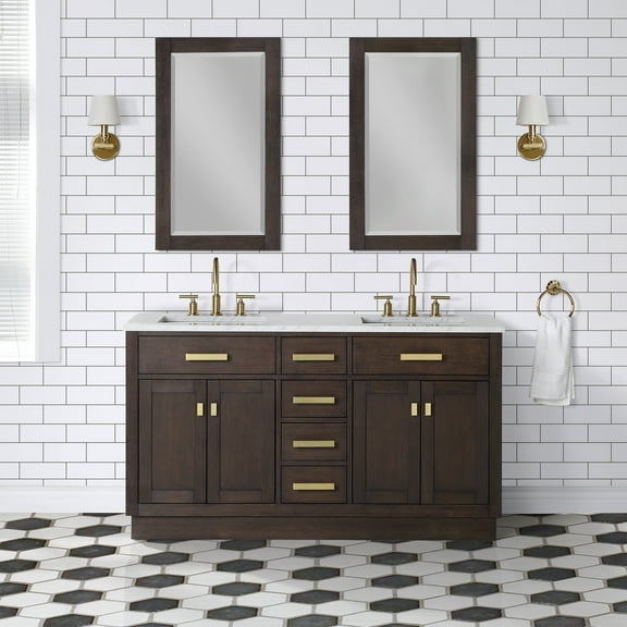 Water Creation Chestnut 60" Wood Double Bathroom Vanity in Brown Oak/Satin Gold