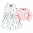 thumbnail image 3 of Hudson Baby Infant and Toddler Girl Cotton Dress and Cardigan Set, Bunny Floral, 6-9 Months, 3 of 5