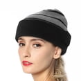 thumbnail image 3 of Música inalámbrica del sombrero de punto de Bluetooth de la raya gris negra con cabezas de auriculares estéreo, 3 of 8