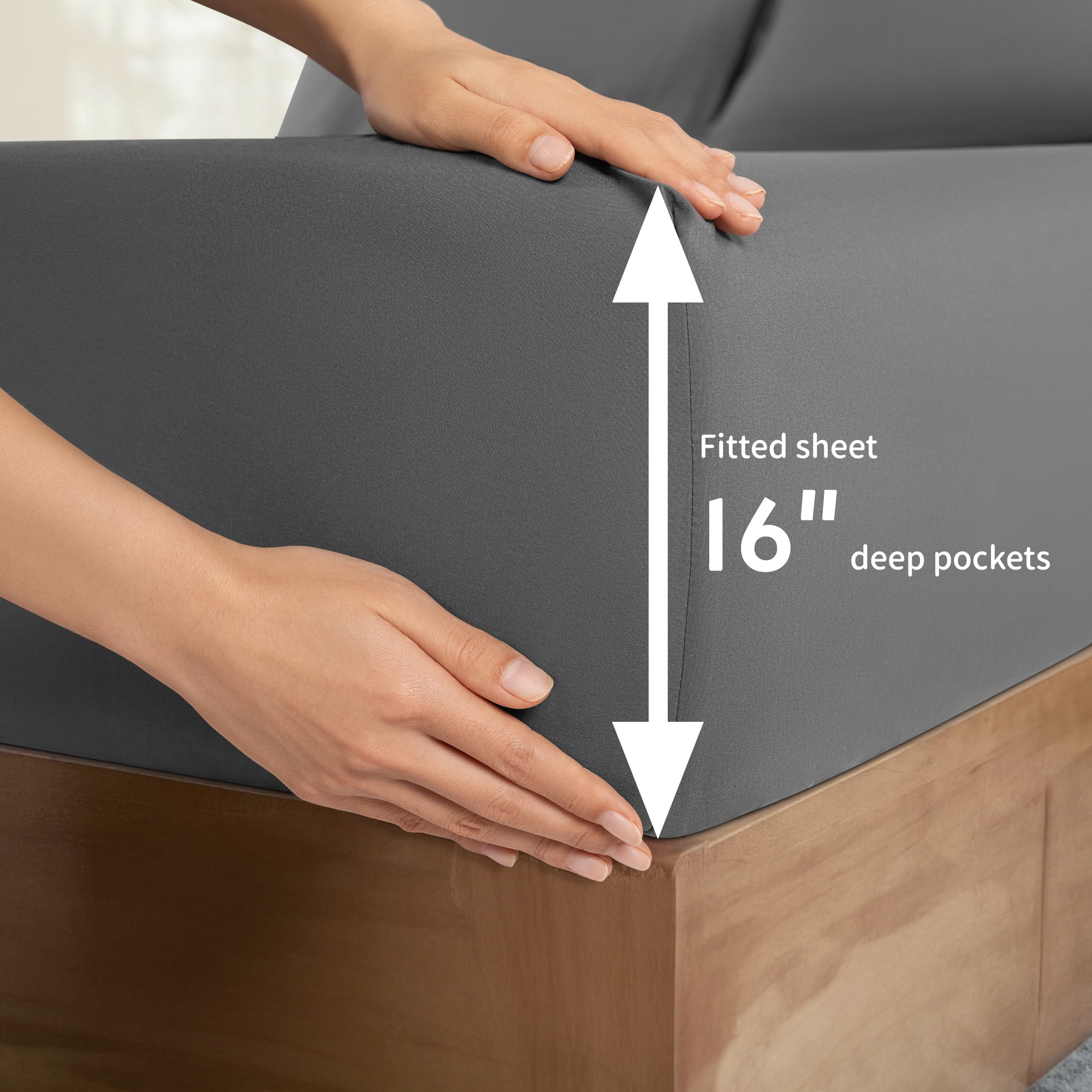 SONORO KATE 6 Pieces Bed Sheet Set, 1800 Series Soft Microfiber Full Sheets with 16" Deep Pocket, Dark Gray