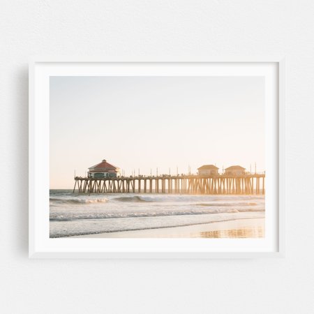 HB Pier 03 - Huntington Beach California Photography Beach Sunset Coastal Ocean Waves Scenic White Framed Wall Art Print 18 x 24 inches