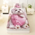 thumbnail image 3 of Homewish Cute Maltese Animal Twin Sheets,Pink Bow Heart Bedding,Daisy Floral Decor,3-Piece,1 Fitted Sheet and 1 Pillowcase, 3 of 6