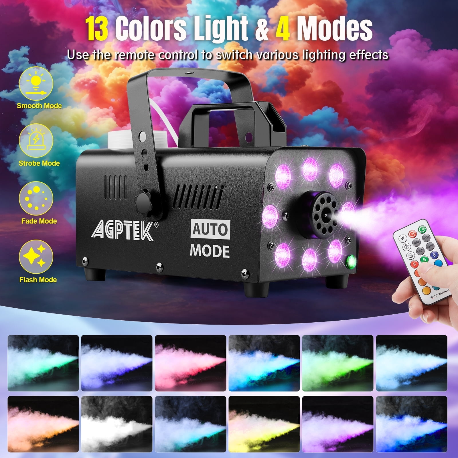 500W Professional Fog Machine With LED Lights & Remote - 2000 CFM Smoke Machine